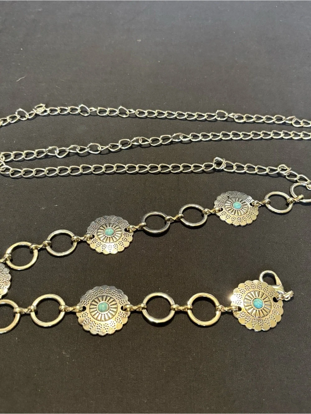 Silver-Tone Turquoise Accents Chain Link Concho Western Belt